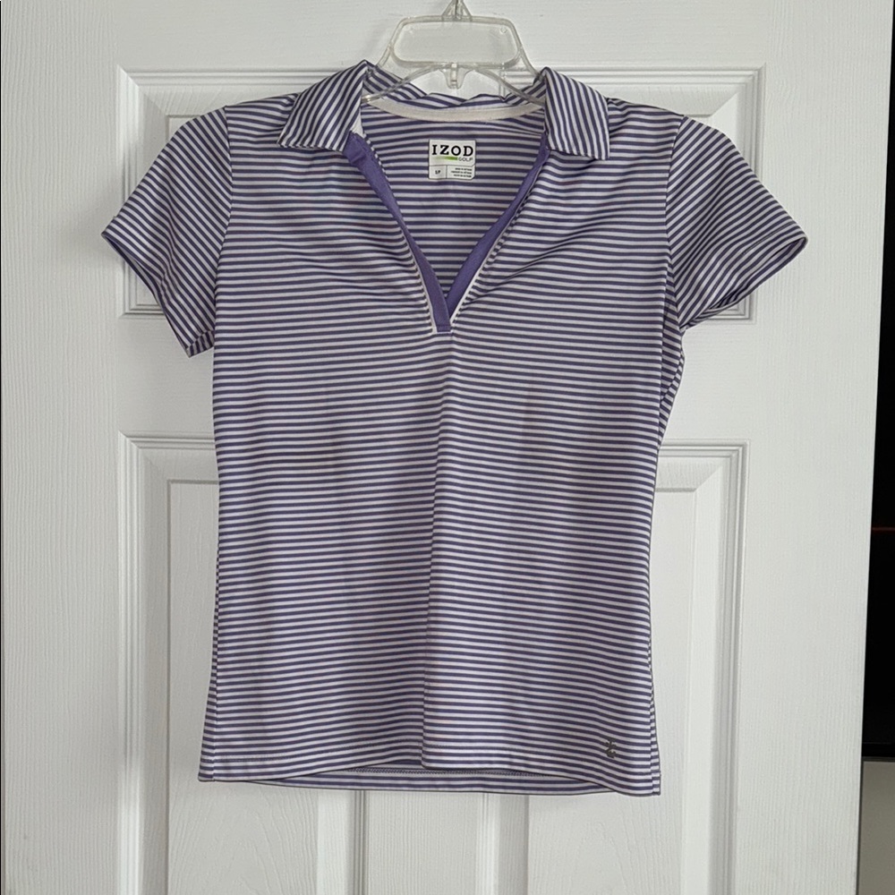 Izod Golf Fitted Polo Tee in Purple and White